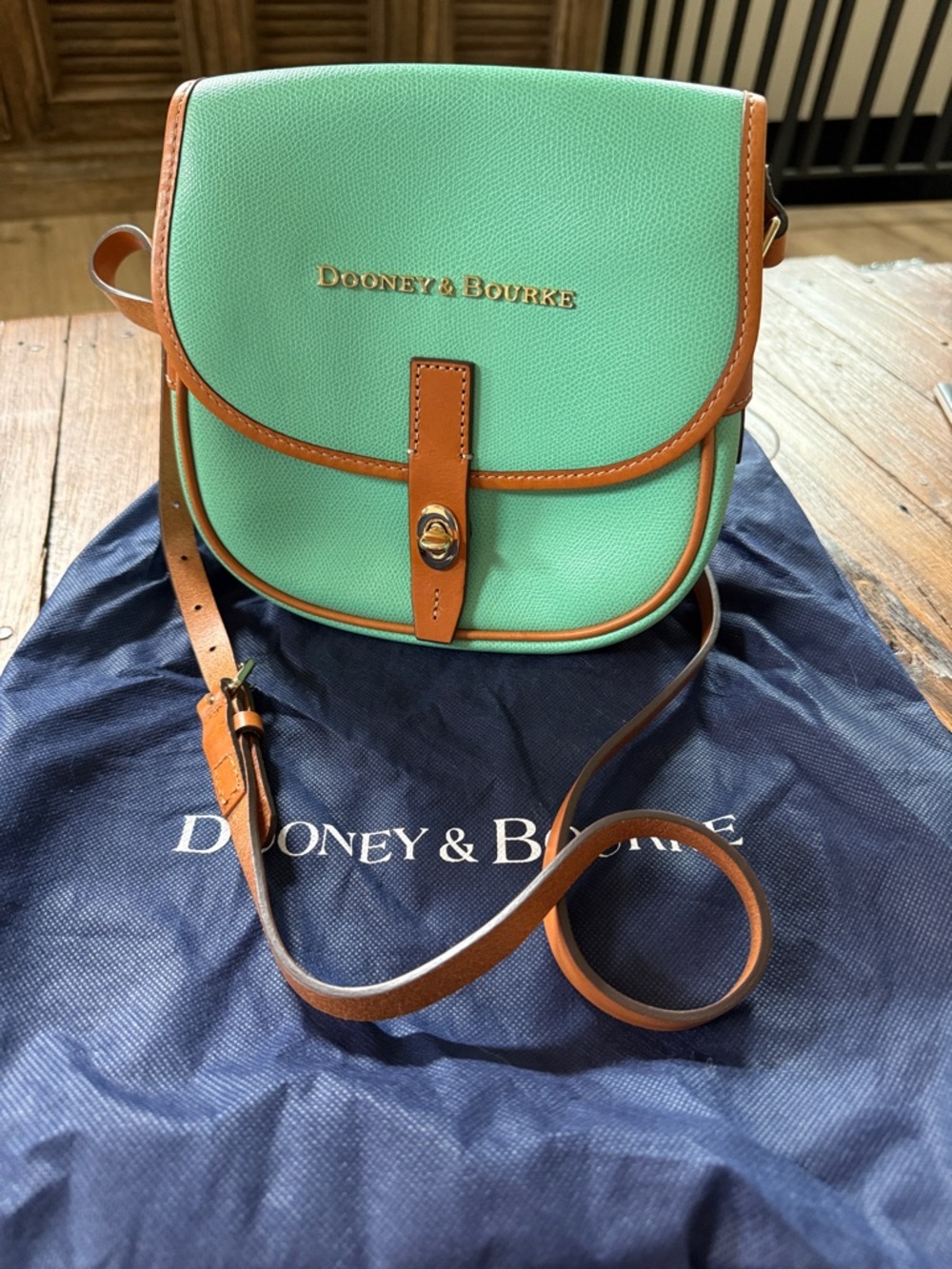Dooney & Bourke Turquoise Crossbody Bag with Tan Trim